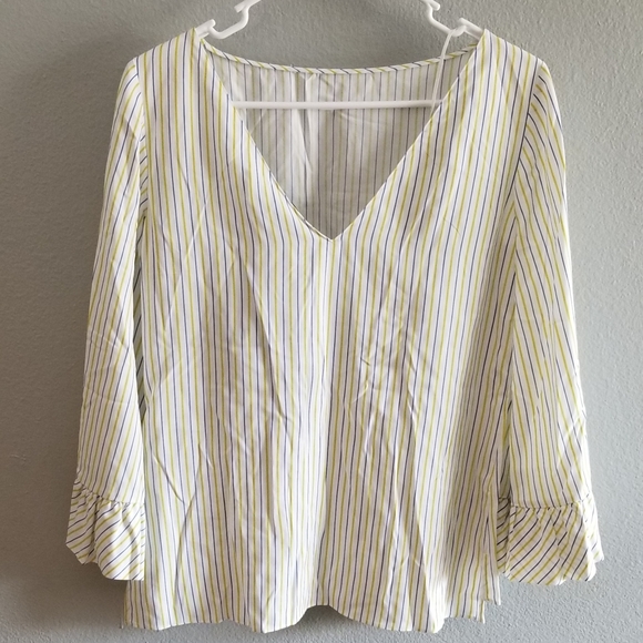 Massimo Dutti Striped V Back Bell Sleeve Top - Picture 5 of 8